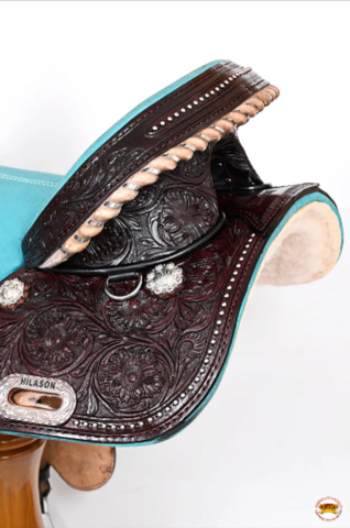 HILASON Western Horse Treeless Trail Barrel American Leather Saddle