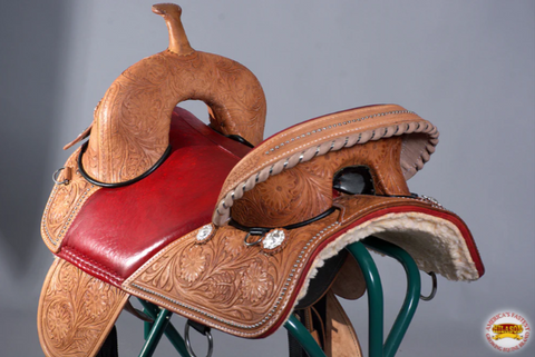 HILASON Western Horse Treeless Trail Barrel American Leather Saddle