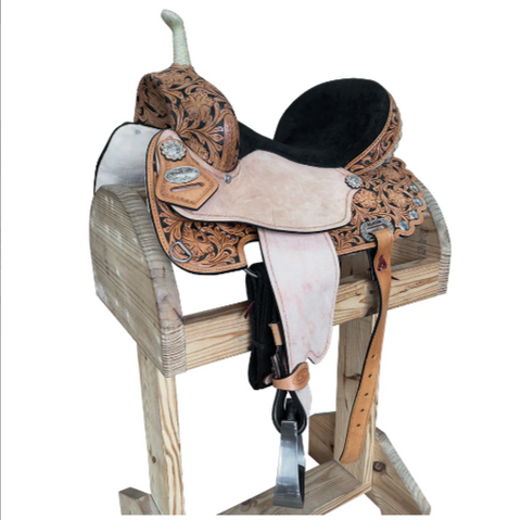 Hilason Western Horse Flex Tree Floral Barrel Trail Hand Tooled American Leather Saddle Tan