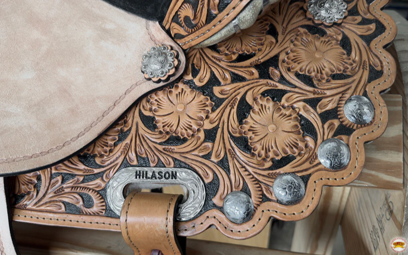 Hilason Western Horse Flex Tree Floral Barrel Trail Hand Tooled American Leather Saddle Tan