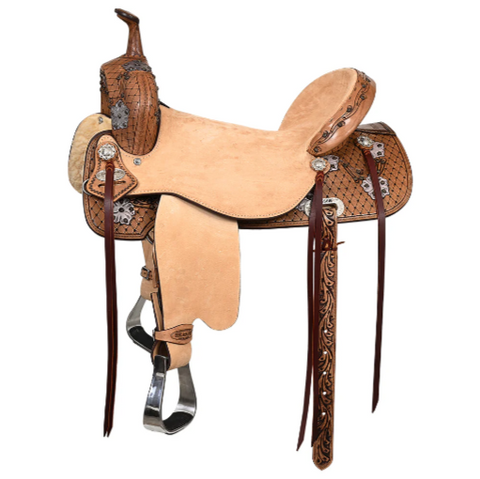 HILASON Flex Tree Western Horse Saddle in American Leather Barrel Trail