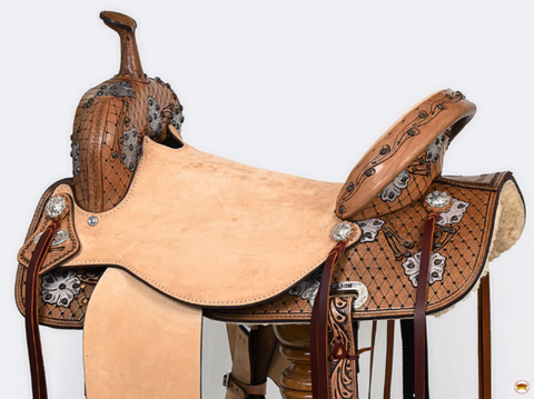 HILASON Flex Tree Western Horse Saddle in American Leather Barrel Trail