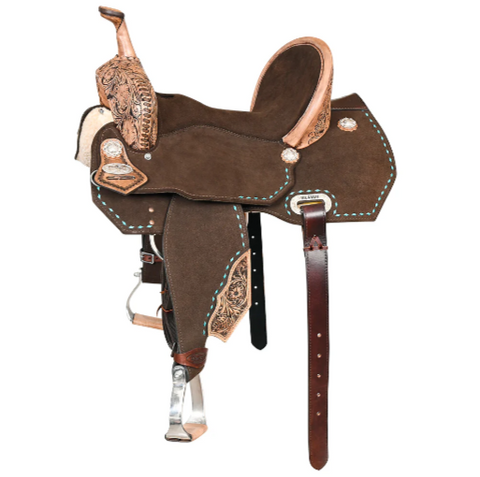 HILASON Flex Tree Western Horse Buckstitch Floral Trail Barrel American Leather Saddle Brown