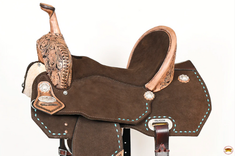 HILASON Flex Tree Western Horse Buckstitch Floral Trail Barrel American Leather Saddle Brown