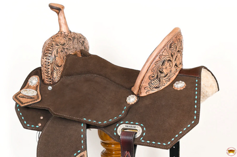 HILASON Flex Tree Western Horse Buckstitch Floral Trail Barrel American Leather Saddle Brown