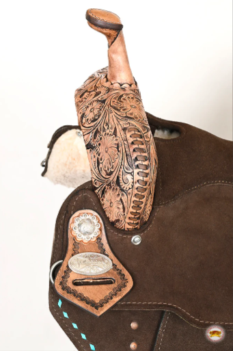 HILASON Flex Tree Western Horse Buckstitch Floral Trail Barrel American Leather Saddle Brown