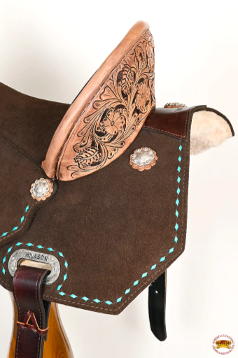 HILASON Flex Tree Western Horse Buckstitch Floral Trail Barrel American Leather Saddle Brown