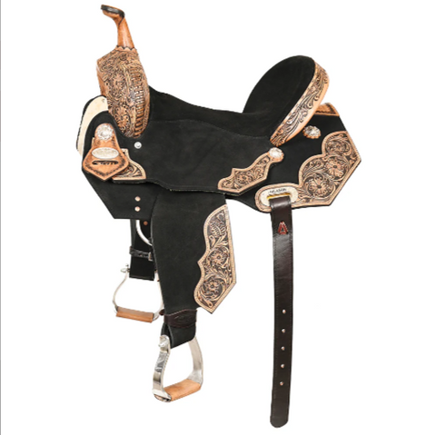 HILASON Flex Tree Western Horse Floral Trail Barrel American Leather Saddle Black