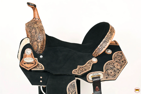 HILASON Flex Tree Western Horse Floral Trail Barrel American Leather Saddle Black