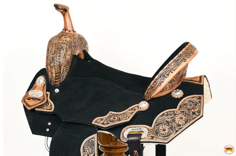 HILASON Flex Tree Western Horse Floral Trail Barrel American Leather Saddle Black