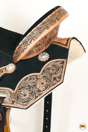 HILASON Flex Tree Western Horse Floral Trail Barrel American Leather Saddle Black