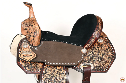 HILASON Flex Tree Western Horse Buckstitch Trail Barrel American Leather Saddle Brown