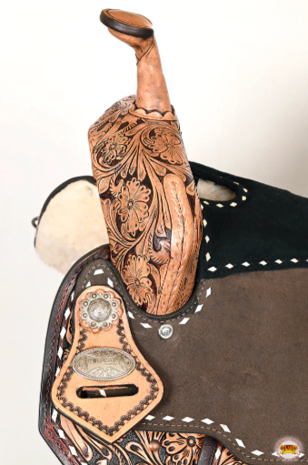 HILASON Flex Tree Western Horse Buckstitch Trail Barrel American Leather Saddle Brown