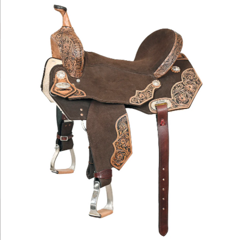 HILASON Flex Tree Western Horse Floral Trail Barrel American Leather Saddle Brown