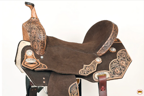 HILASON Flex Tree Western Horse Floral Trail Barrel American Leather Saddle Brown