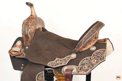 HILASON Flex Tree Western Horse Floral Trail Barrel American Leather Saddle Brown