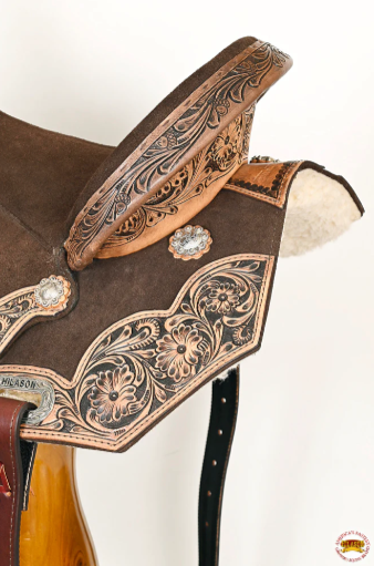 HILASON Flex Tree Western Horse Floral Trail Barrel American Leather Saddle Brown