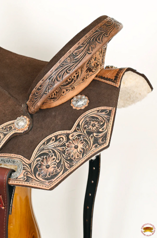 HILASON Flex Tree Western Horse Floral Trail Barrel American Leather Saddle Brown