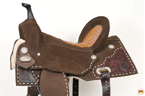 HILASON Flex Tree Western Horse Buckstitch Floral Trail Barrel American Leather Saddle Brown