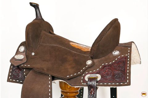 HILASON Flex Tree Western Horse Buckstitch Floral Trail Barrel American Leather Saddle Brown