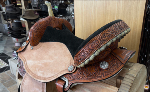 HILASON Western Horse Barrel Flex Tree Trail Genuine American Leather Saddle Mahogany