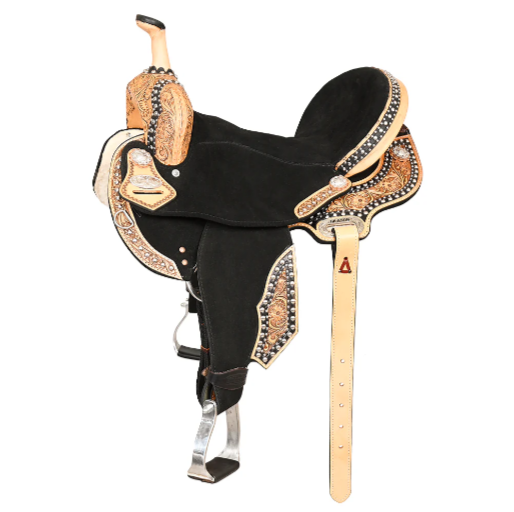 HILASON Flex Tree Western Horse Floral Trail Barrel American Leather Saddle Black