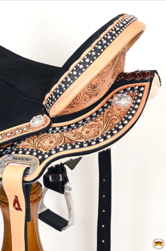 HILASON Flex Tree Western Horse Floral Trail Barrel American Leather Saddle Black