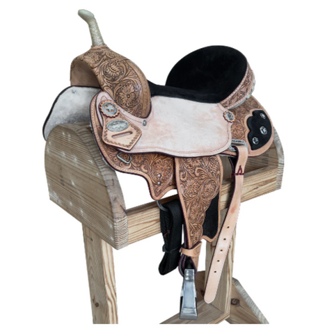 Hilason Western Horse Flex Tree Floral Barrel Trail Hand Tooled American Leather Saddle Tan