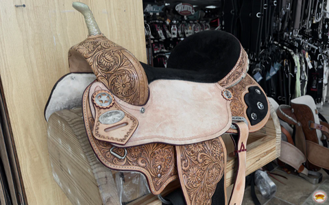 Hilason Western Horse Flex Tree Floral Barrel Trail Hand Tooled American Leather Saddle Tan