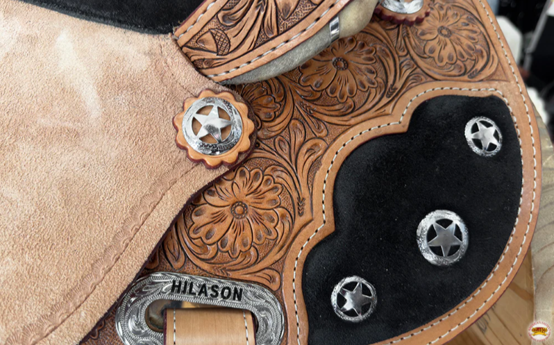 Hilason Western Horse Flex Tree Floral Barrel Trail Hand Tooled American Leather Saddle Tan