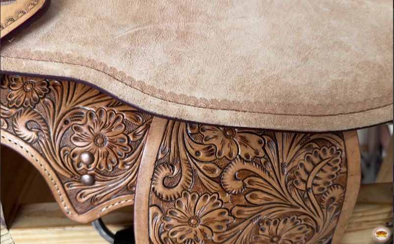 Hilason Western Horse Flex Tree Floral Barrel Trail Hand Tooled American Leather Saddle Tan