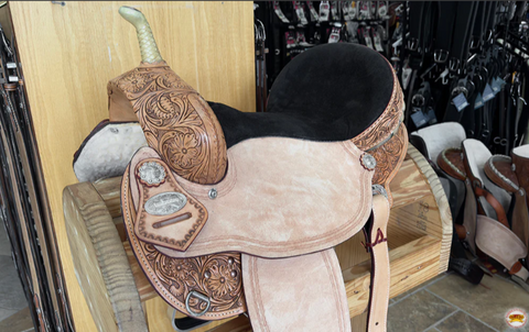 Hilason Western Horse Flex Tree Floral Barrel Trail Hand Tooled American Leather Saddle Tan