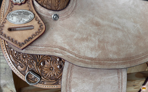 Hilason Western Horse Flex Tree Floral Barrel Trail Hand Tooled American Leather Saddle Tan