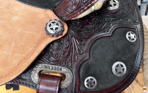 Hilason Western Horse Flex Tree Floral Barrel Trail Hand Tooled American Leather Saddle Dark Brown