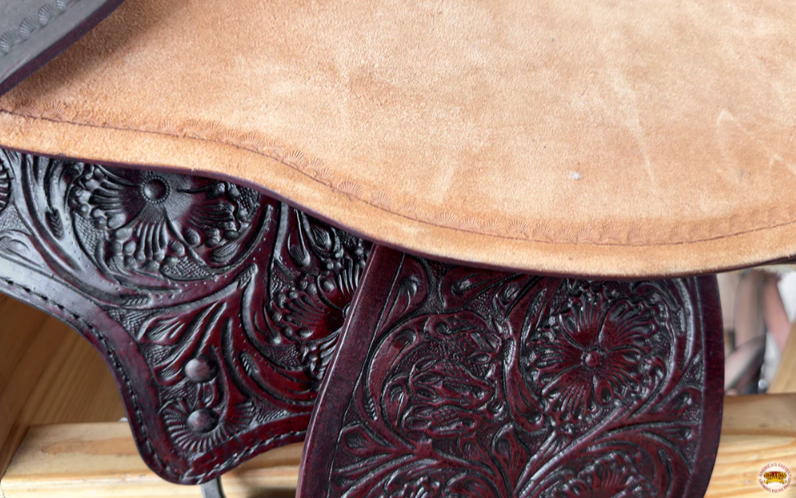 Hilason Western Horse Flex Tree Floral Barrel Trail Hand Tooled American Leather Saddle Dark Brown