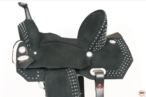 HILASON Flex Tree Western Horse Stud Trail Barrel American Leather Saddle Black