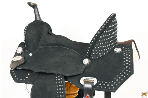 HILASON Flex Tree Western Horse Stud Trail Barrel American Leather Saddle Black