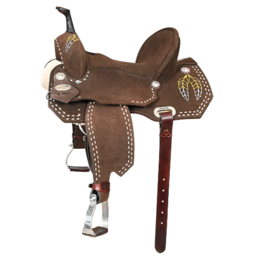 HILASON Flex Tree Western Horse Leaf Buckstitch Trail Barrel American Leather Saddle Brown