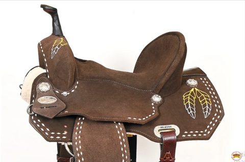 HILASON Flex Tree Western Horse Leaf Buckstitch Trail Barrel American Leather Saddle Brown