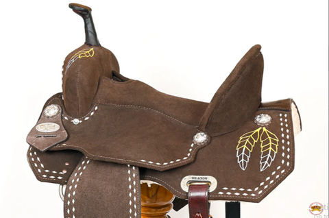 HILASON Flex Tree Western Horse Leaf Buckstitch Trail Barrel American Leather Saddle Brown