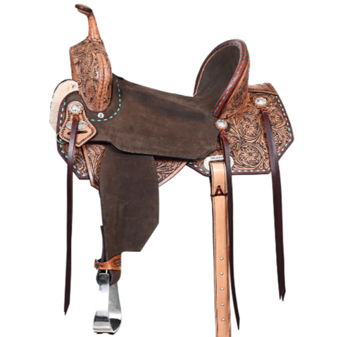 HILASON Flex Tree Western Horse Saddle in American Leather Barrel Trail