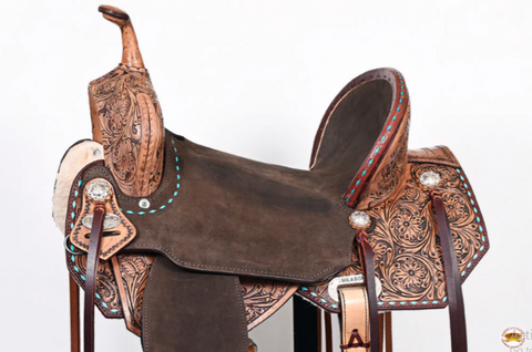 HILASON Flex Tree Western Horse Saddle in American Leather Barrel Trail