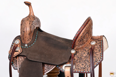 HILASON Flex Tree Western Horse Saddle in American Leather Barrel Trail