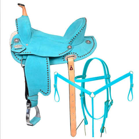 Hilason Western Horse Flex Tree Barrel Trail In Suede Leather Saddle & Biothane Leather Tack Set