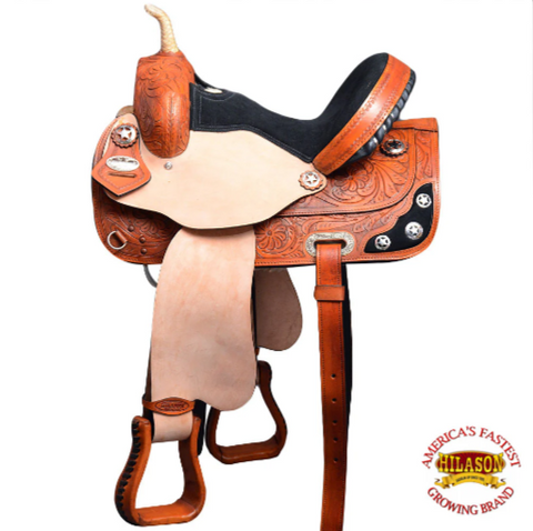 HILASON Western Horse Treeless Saddle American Leather Trail Barrel Tack