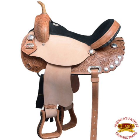 HILASON Western Horse Treeless Trail Barrel American Leather Saddle Tack