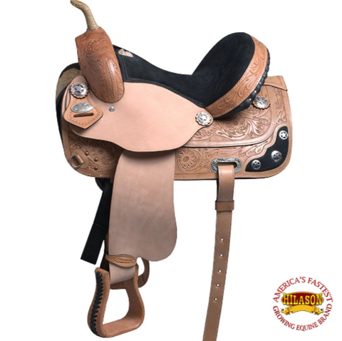 HILASON Western Horse Treeless Saddle American Leather Trail Barrel Tack