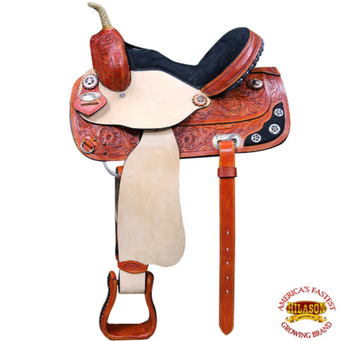 HILASON Western Horse Treeless Saddle American Leather Trail Barrel