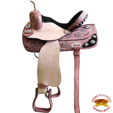 HILASON Western Horse Treeless Saddle American Leather Trail Barrel Tack