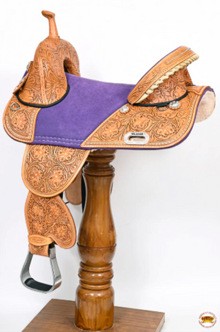 HILASON Western Horse Treeless Trail Barrel American Leather Saddle